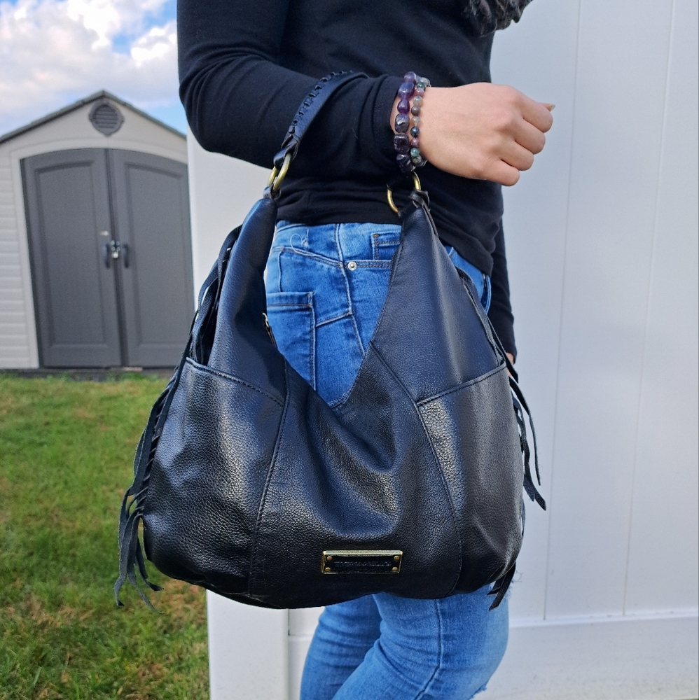 Leather Fringe Hobo Bag
